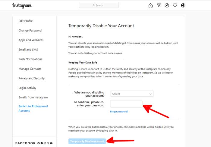 how to delete instagram account step by step