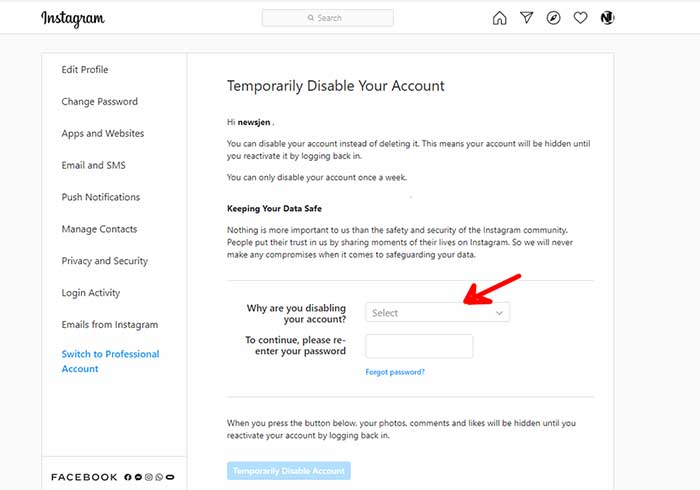 how to delete instagram account without logging in