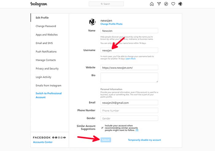how to change instagram name