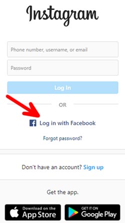 instagram login with fb