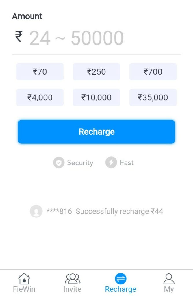 Fiewin Recharge Amount