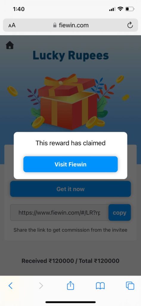 Reward claimed