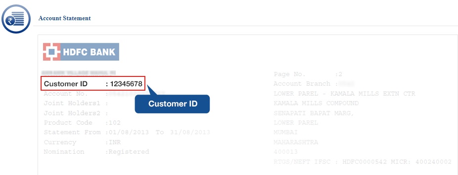 Find Customer ID On HDFC Bank Statement