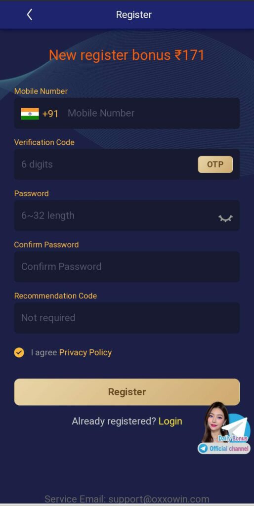 Oxxowin app register